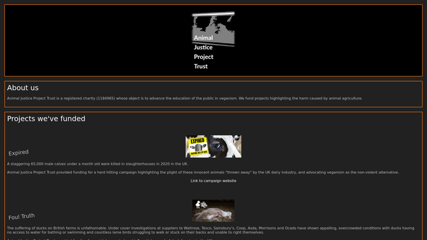 Screenshot of the Animal Justice Project Trust website