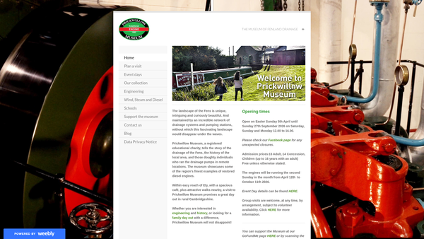 Screenshot of the Prickwillow Engine Museum CIO website