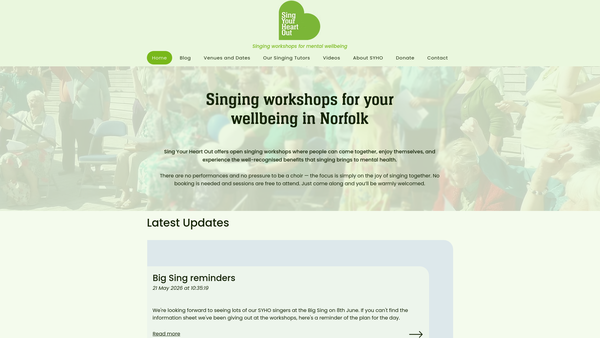 Screenshot of the Sing Your Heart Out website