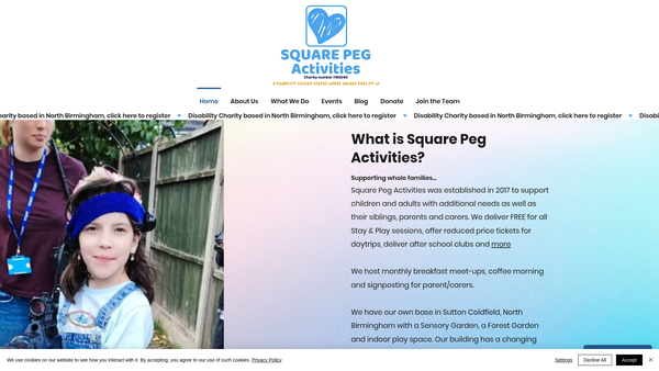 Screenshot of the Square Peg Activities Limited website
