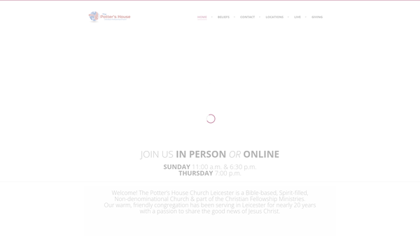 Screenshot of the Potters House Christian Fellowship UK Leicester Church website