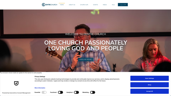 Screenshot of the Centre Church website