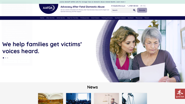 Screenshot of the Advocacy After Fatal Domestic Abuse Ltd website