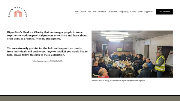Screenshot of the Ripon Men's Shed Charitable Incorporated Organisation website