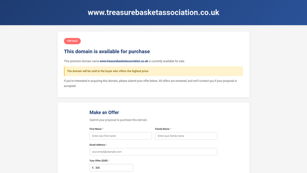 Screenshot of the The Treasure Basket Association website