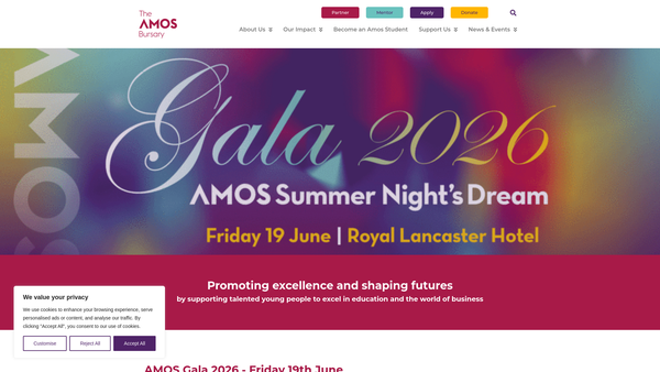 Screenshot of the The Amos Bursary website