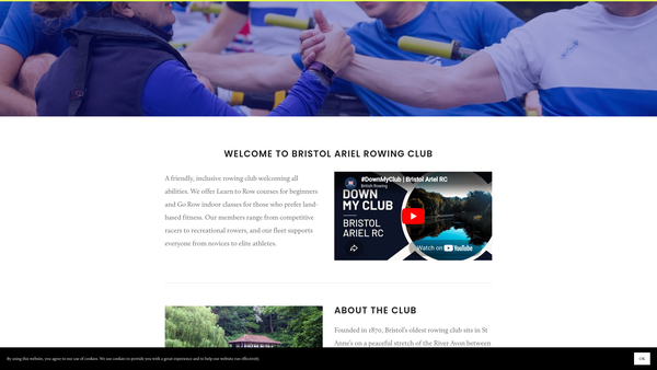 Screenshot of the Bristol Ariel Rowing Club website