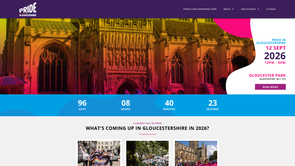 Screenshot of the Pride In Gloucestershire website