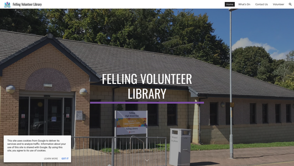 Screenshot of the Felling Volunteer Library website