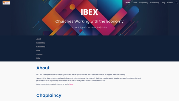 Screenshot of the Ibex - Churches Working With The Economy website