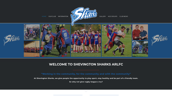 Screenshot of the Shevington Sharks Arlfc website
