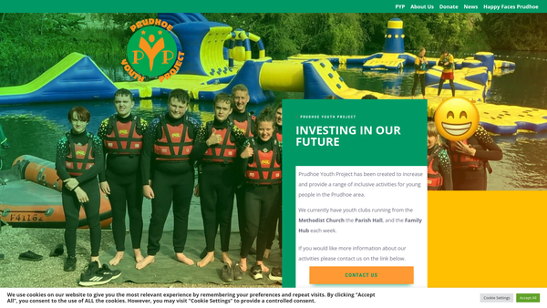 Screenshot of the Prudhoe Youth Project website