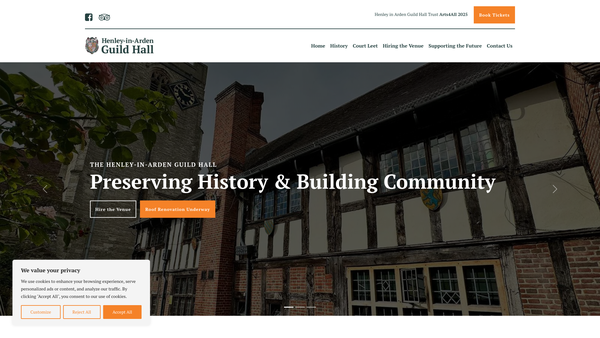 Screenshot of the Henley In Arden Guild Hall Trust website