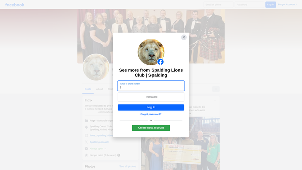 Screenshot of the Spalding Lions Club (CIO) website