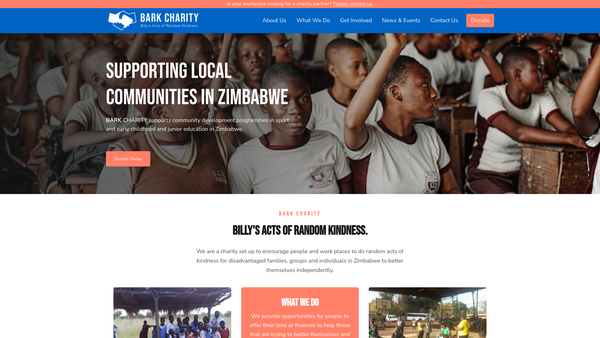 Screenshot of the Bark Charity website