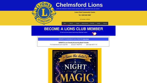 Screenshot of the Chelmsford Lions Club (CIO) website