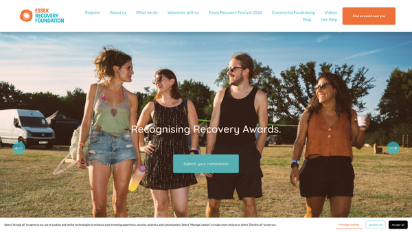 Screenshot of the Essex Recovery Foundation website