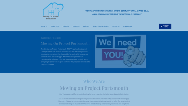 Screenshot of the Moving On Project Portsmouth (Mopp) website