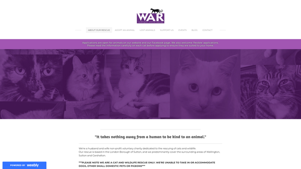 Screenshot of the Wallington Animal Rescue website