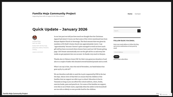 Screenshot of the Familia Moja Community Project UK website