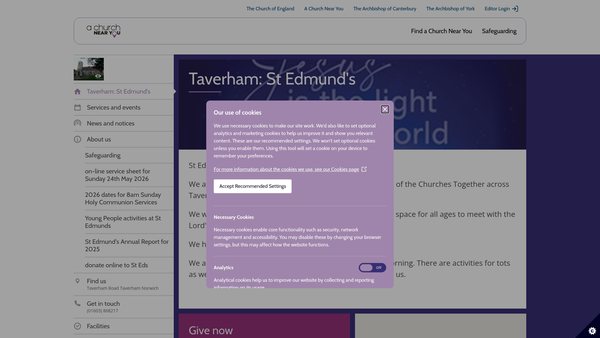 Screenshot of the The Parochial Church Council Of The Ecclesiastical Parish Of Taverham website