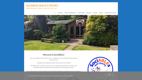 Screenshot of the Sociables Hub & C.r.e.w.s. website