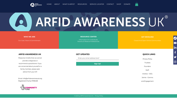 Screenshot of the Arfid Awareness UK website