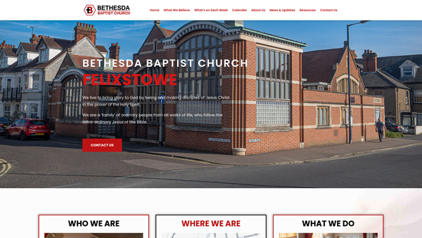 Screenshot of the Bethesda Baptist Church Felixstowe website