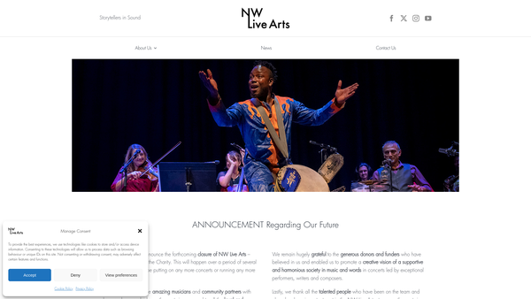 Screenshot of the Nw Live Arts website