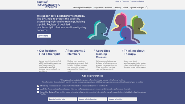 Screenshot of the British Psychoanalytic Council website