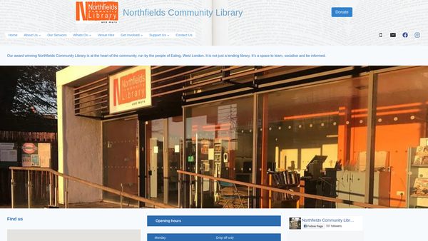Screenshot of the Northfields Community Library website