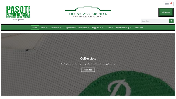 Screenshot of the Plymouth Argyle Heritage Archive website