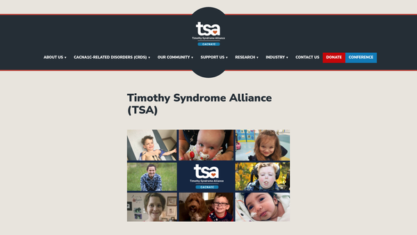 Screenshot of the Timothy Syndrome Alliance (Tsa) website