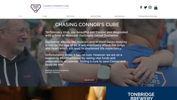 Screenshot of the Chasing Connor's Cure website