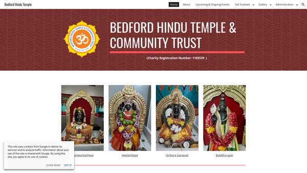 Screenshot of the Bedford Hindu Temple And Community Trust website