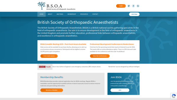 Screenshot of the British Society Of Orthopaedic Anaesthetists website