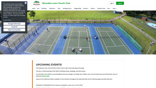 Screenshot of the Rhondda Lawn Tennis Club website