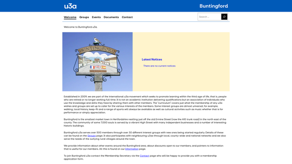 Screenshot of the Buntingford U3A website