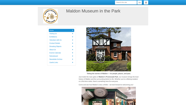 Screenshot of the Maldon Museum In The Park website