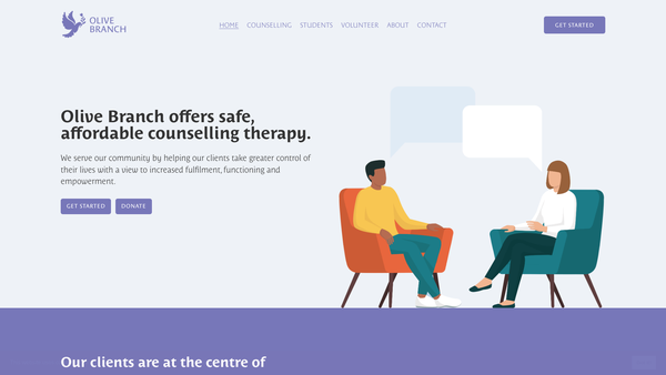 Screenshot of the Olive Branch Counselling website