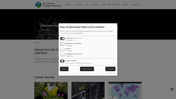 Screenshot of the UK Centre For Ecology & Hydrology website