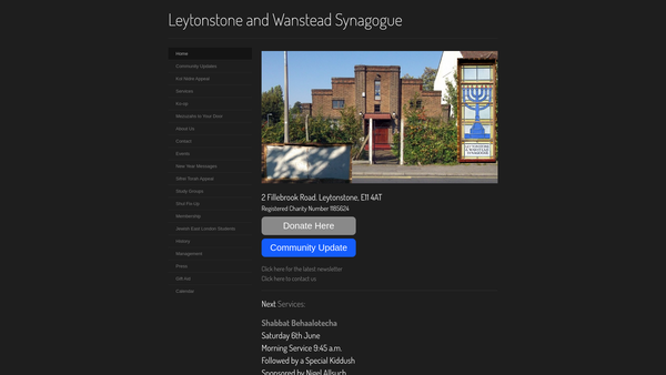 Screenshot of the Leytonstone And Wanstead Synagogue website