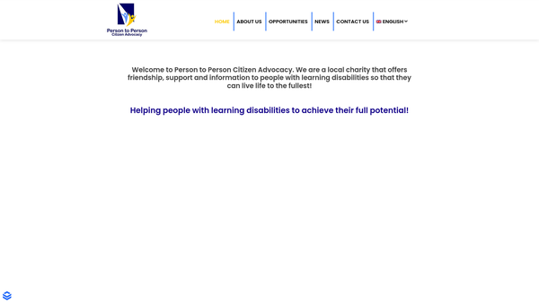 Screenshot of the Person To Person Citizen Advocacy website