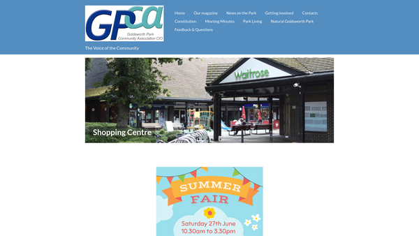 Screenshot of the Goldsworth Park Community Association website