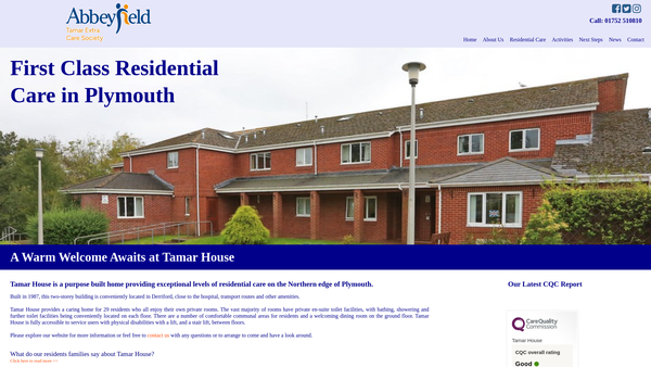 Screenshot of the Abbeyfield Tamar Extra Care Society website