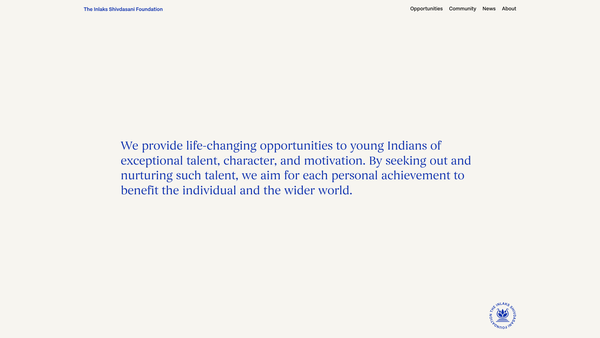 Screenshot of the Inlaks Shivdasani Foundation CIO website