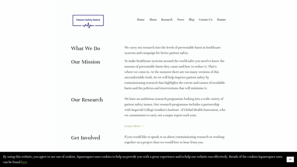 Screenshot of the Patient Safety Watch website