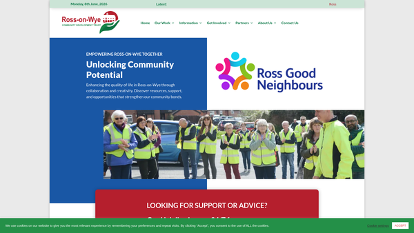 Screenshot of the Ross-On-Wye Community Development Trust. website