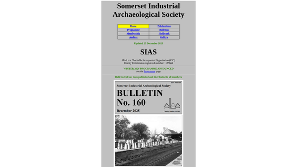 Screenshot of the Somerset Industrial Archaeological Society website