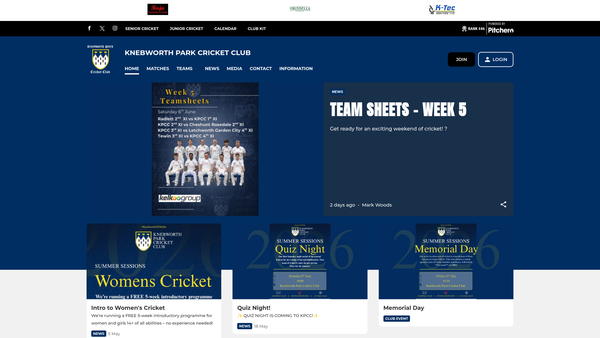 Screenshot of the Knebworth Park Cricket Club website